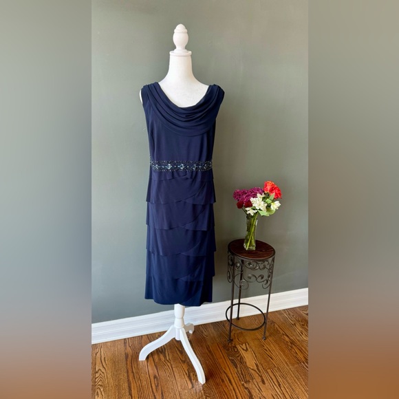 Alex Evenings formal short navy dress with jacket and beaded trim, size 22W - Picture 5 of 7